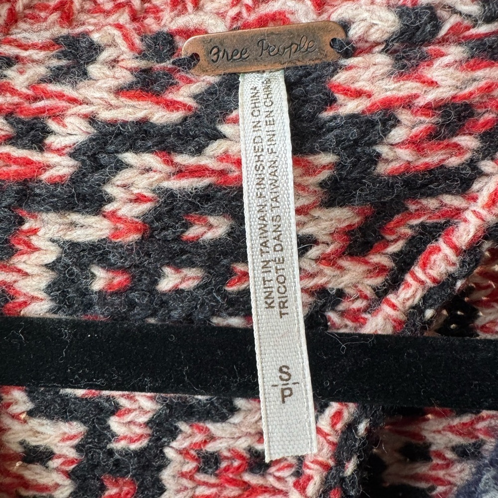 Free People Mixed Knit Wool Blend Cropped SweaterSz Small Open Back Snap Front - Picture 5 of 14